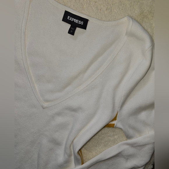 Express White and Yellow V-Neck Bodysuit - Picture 5 of 6